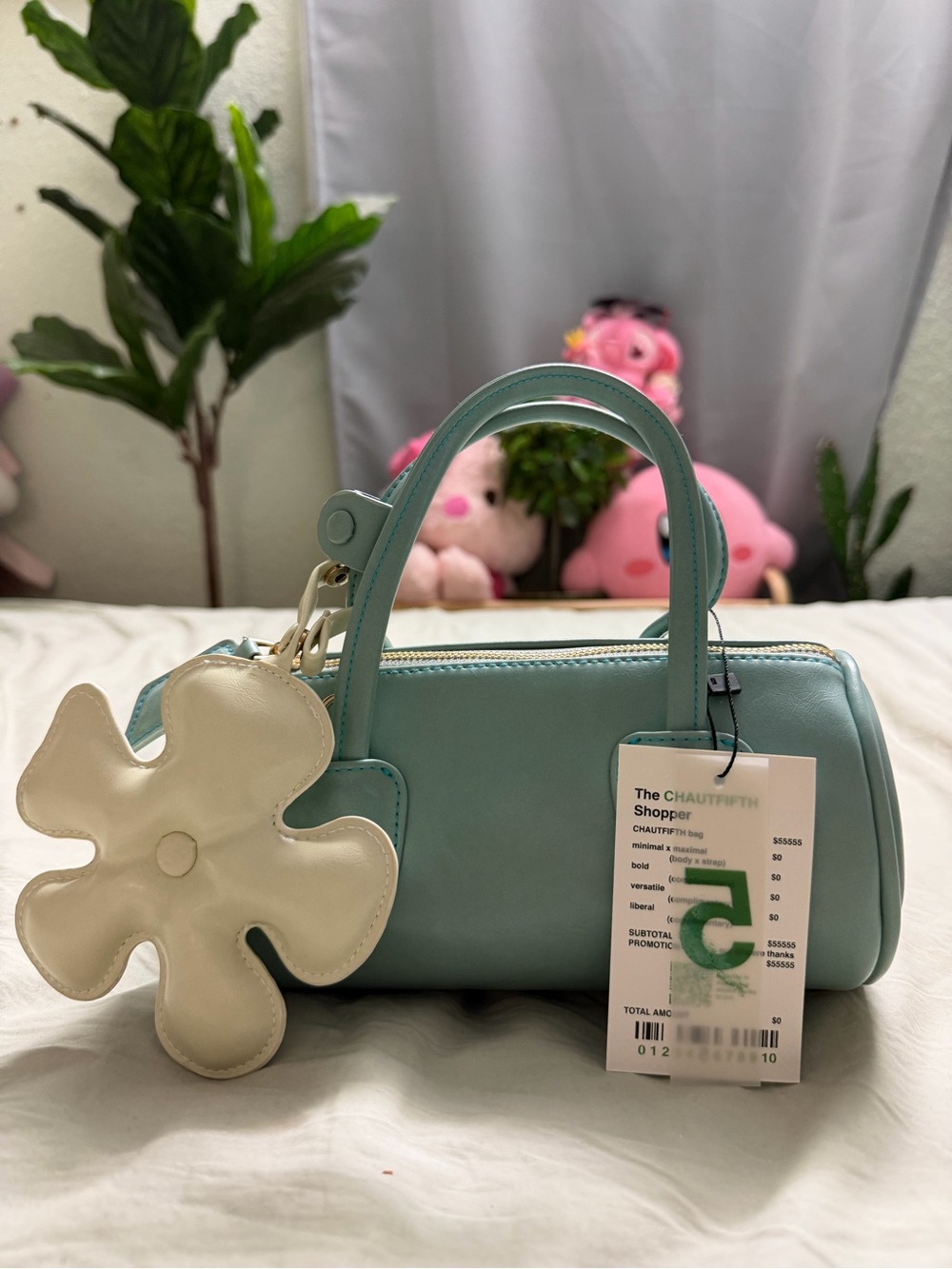 NWT Chaufifth Mint Green Mini Shopper Bag with Flower Charm